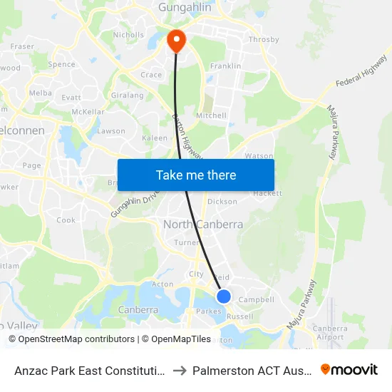 Anzac Park East Constitution Av to Palmerston ACT Australia map