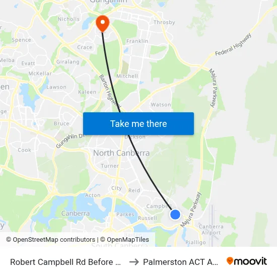 Robert Campbell Rd Before Wilton Rd to Palmerston ACT Australia map