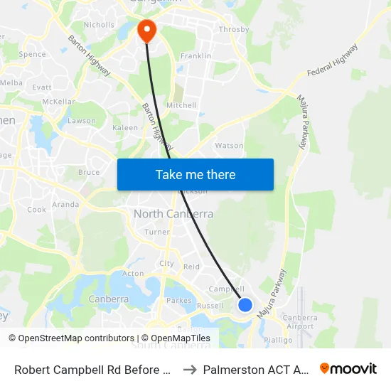 Robert Campbell Rd Before Parnell Rd to Palmerston ACT Australia map