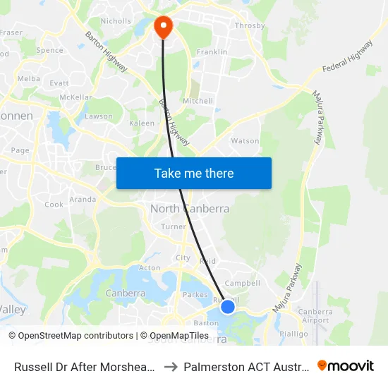 Russell Dr After Morshead Dr to Palmerston ACT Australia map