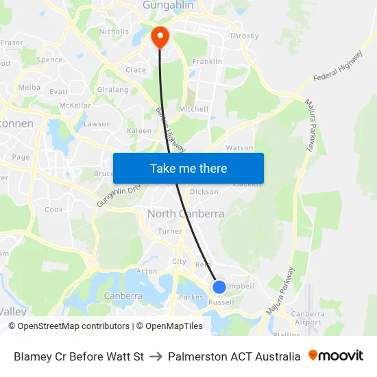 Blamey Cr Before Watt St to Palmerston ACT Australia map