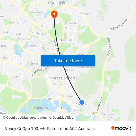 Vasey Cr Opp 100 to Palmerston ACT Australia map