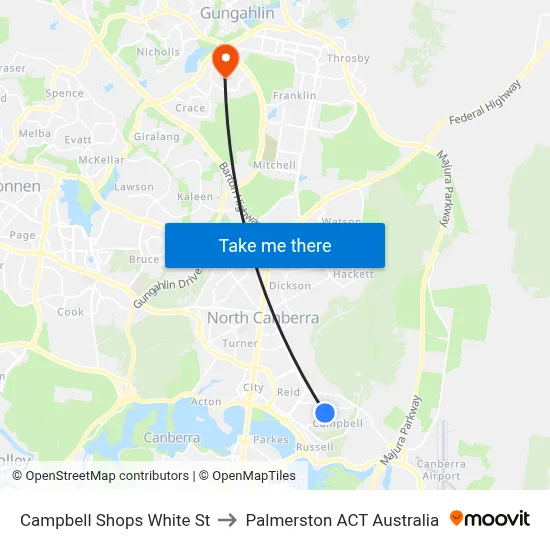 Campbell Shops White St to Palmerston ACT Australia map