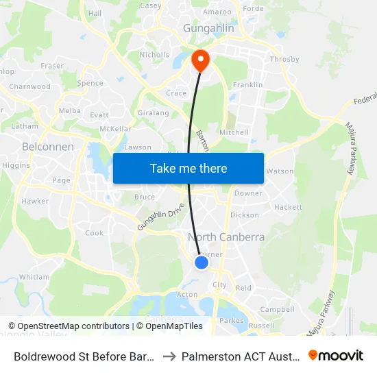 Boldrewood St Before Barry Dr to Palmerston ACT Australia map
