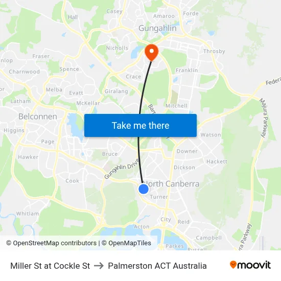 Miller St at Cockle St to Palmerston ACT Australia map