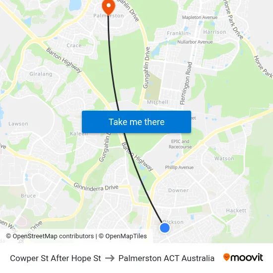 Cowper St After Hope St to Palmerston ACT Australia map