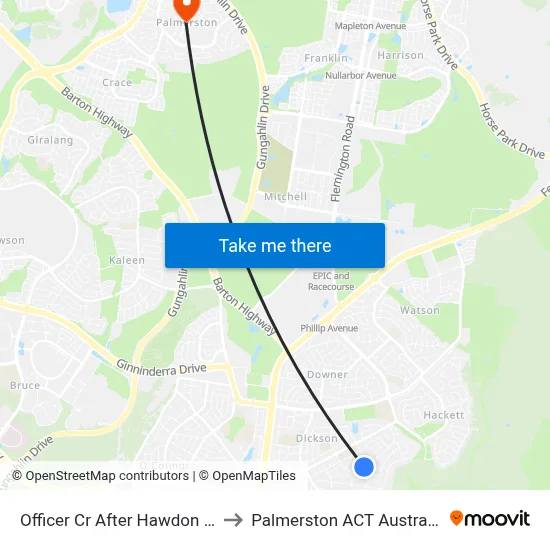 Officer Cr After Hawdon St to Palmerston ACT Australia map