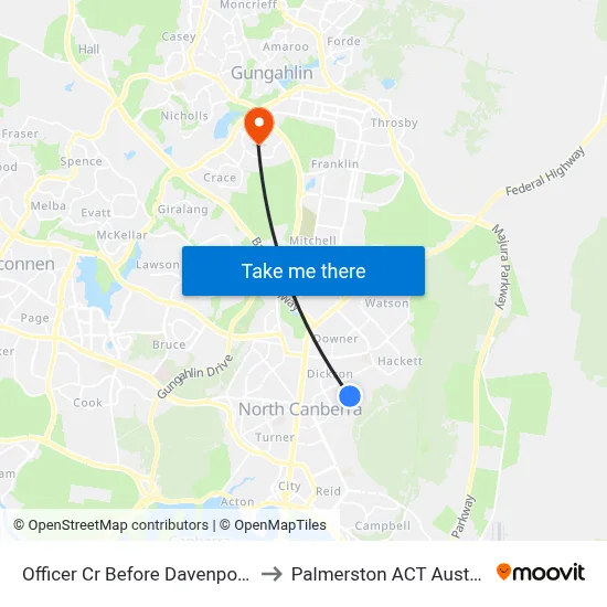 Officer Cr Before Davenport St to Palmerston ACT Australia map