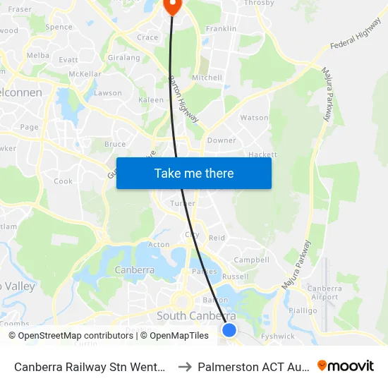 Canberra Railway Stn Wentworth Av to Palmerston ACT Australia map
