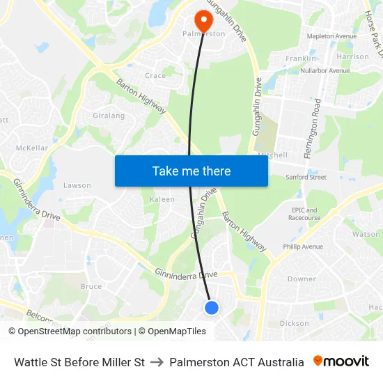 Wattle St Before Miller St to Palmerston ACT Australia map