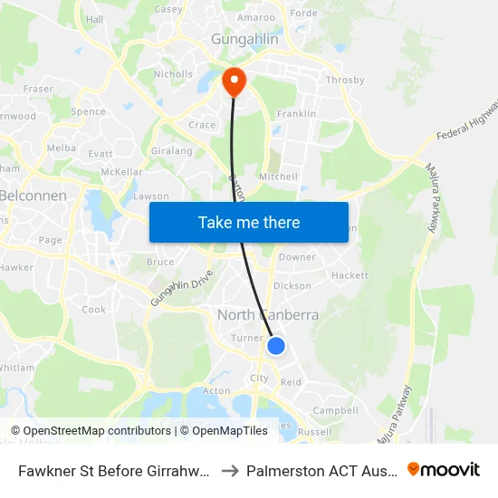 Fawkner St Before Girrahween St to Palmerston ACT Australia map
