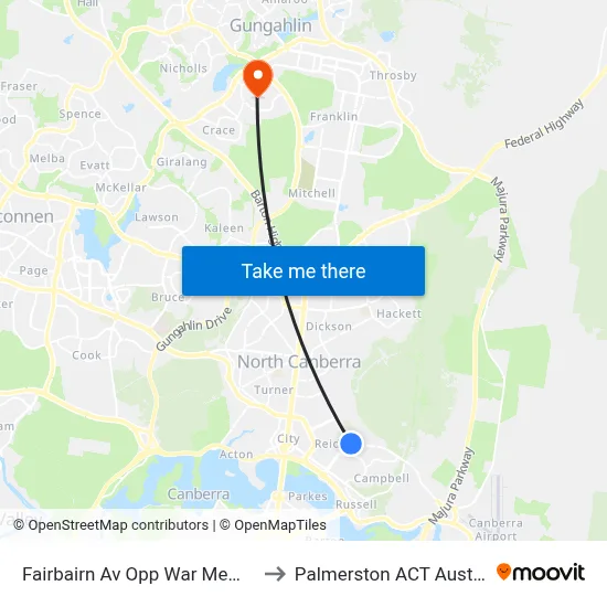 Fairbairn Av Opp War Memorial to Palmerston ACT Australia map