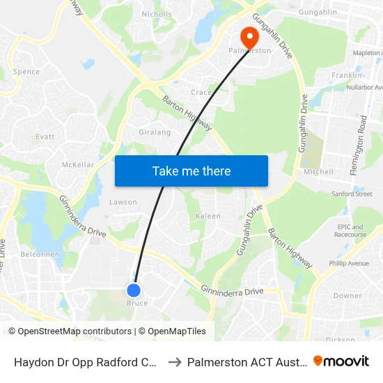 Haydon Dr Opp Radford College to Palmerston ACT Australia map
