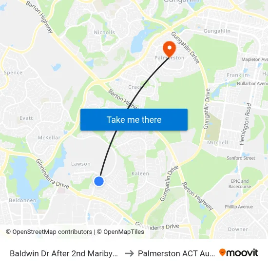 Baldwin Dr After 2nd Maribyrnong Av to Palmerston ACT Australia map