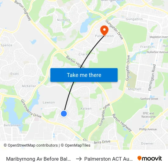 Maribyrnong Av Before Baldwin Dr to Palmerston ACT Australia map