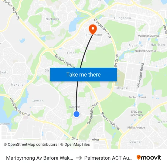 Maribyrnong Av Before Wakool Cct to Palmerston ACT Australia map
