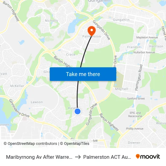 Maribyrnong Av After Warrego Cct to Palmerston ACT Australia map