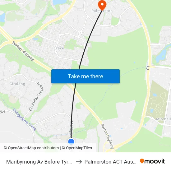 Maribyrnong Av Before Tyrell Cct to Palmerston ACT Australia map