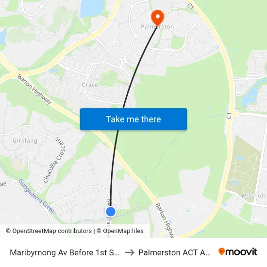 Maribyrnong Av Before 1st Staaten Cr to Palmerston ACT Australia map