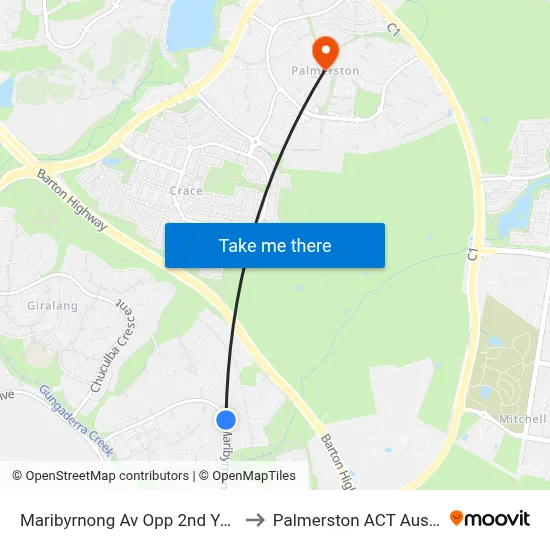 Maribyrnong Av Opp 2nd Yarra St to Palmerston ACT Australia map
