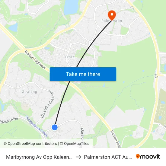 Maribyrnong Av Opp Kaleen Village to Palmerston ACT Australia map