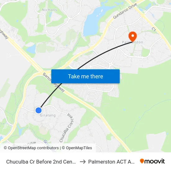Chuculba Cr Before 2nd Centaurus St to Palmerston ACT Australia map