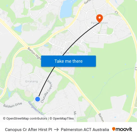 Canopus Cr After Hirst Pl to Palmerston ACT Australia map