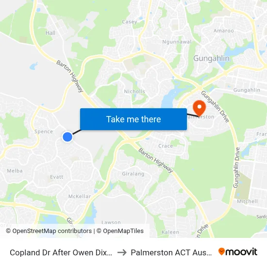 Copland Dr After Owen Dixon Dr to Palmerston ACT Australia map