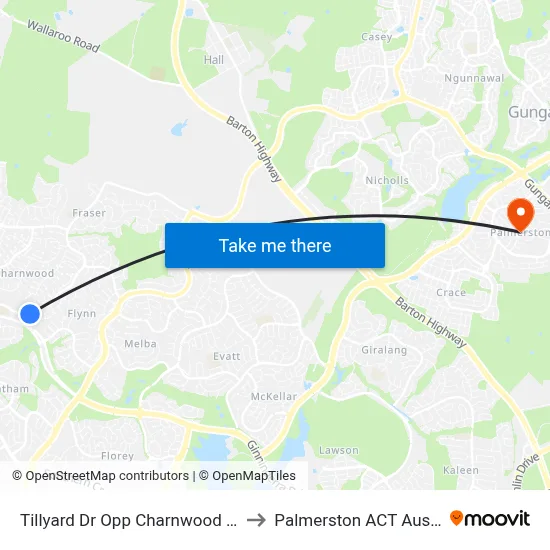 Tillyard Dr Opp Charnwood Shops to Palmerston ACT Australia map
