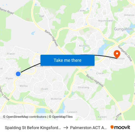 Spalding St Before Kingsford Smith Dr to Palmerston ACT Australia map
