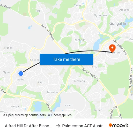 Alfred Hill Dr After Bishop Pl to Palmerston ACT Australia map