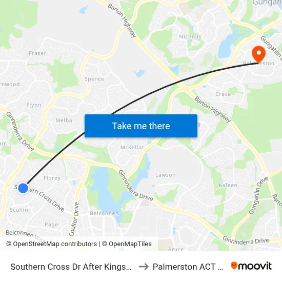 Southern Cross Dr After Kingsford Smith Dr to Palmerston ACT Australia map