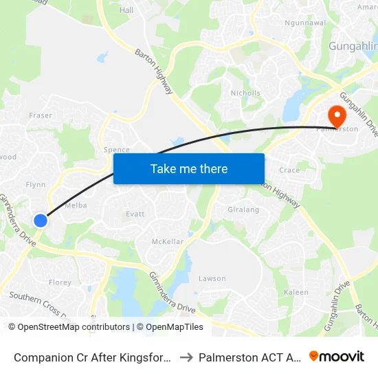 Companion Cr After Kingsford Smith Dr to Palmerston ACT Australia map