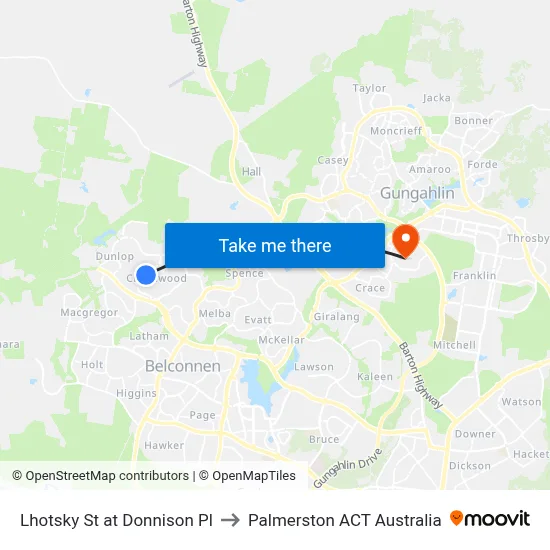 Lhotsky St at Donnison Pl to Palmerston ACT Australia map