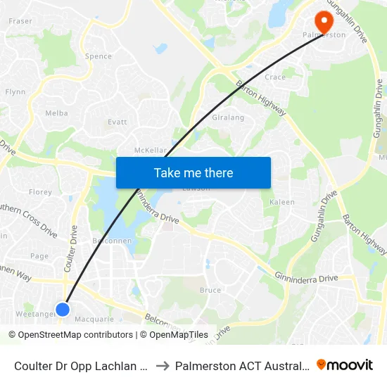 Coulter Dr Opp Lachlan St to Palmerston ACT Australia map
