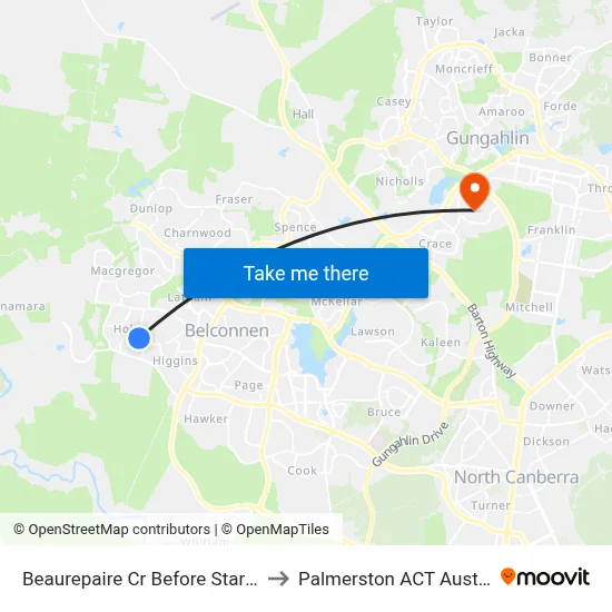 Beaurepaire Cr Before Starke St to Palmerston ACT Australia map