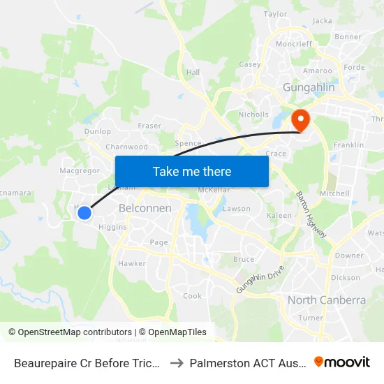 Beaurepaire Cr Before Trickett St to Palmerston ACT Australia map