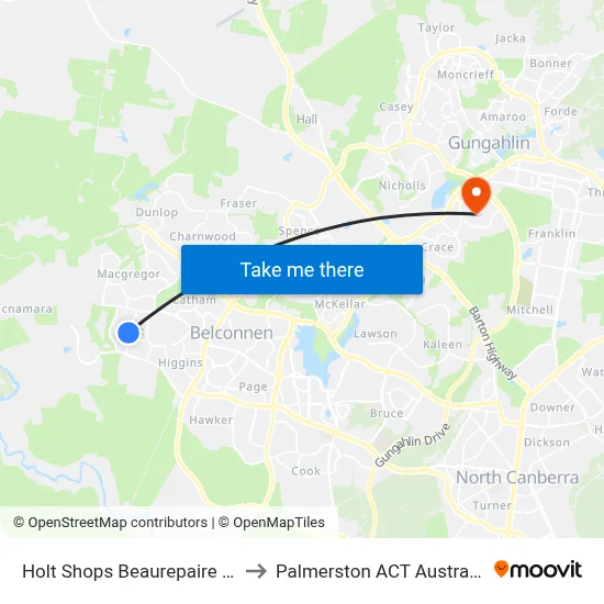 Holt Shops Beaurepaire Cr to Palmerston ACT Australia map