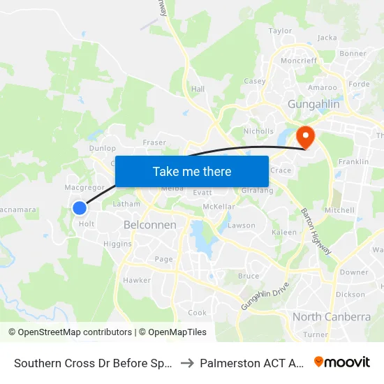 Southern Cross Dr Before Spofforth St to Palmerston ACT Australia map