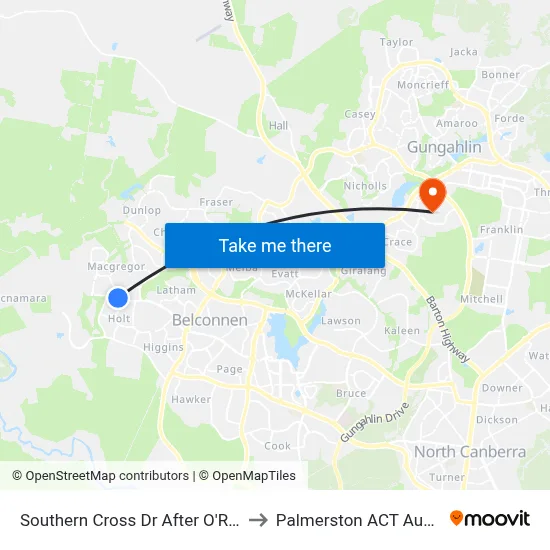 Southern Cross Dr After O'Reilly St to Palmerston ACT Australia map