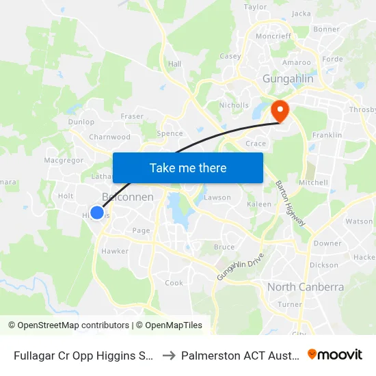 Fullagar Cr Opp Higgins Shops to Palmerston ACT Australia map