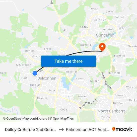 Dalley Cr Before 2nd Gurner St to Palmerston ACT Australia map