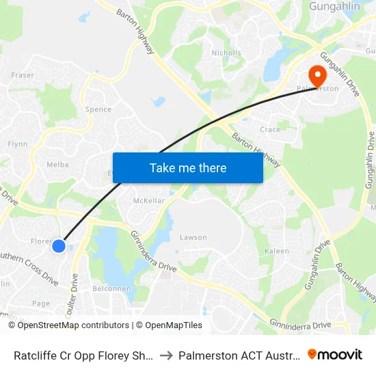 Ratcliffe Cr Opp Florey Shops to Palmerston ACT Australia map