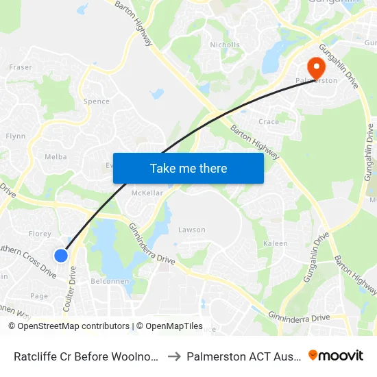 Ratcliffe Cr Before Woolnough St to Palmerston ACT Australia map