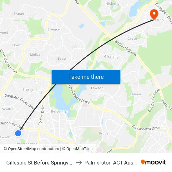 Gillespie St Before Springvale Dr to Palmerston ACT Australia map