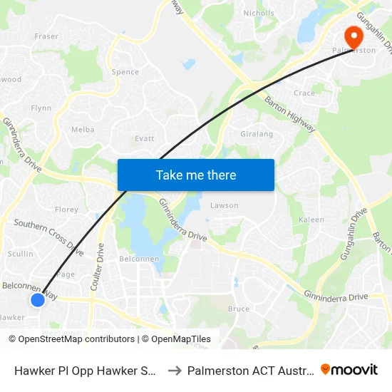 Hawker Pl Opp Hawker Shops to Palmerston ACT Australia map