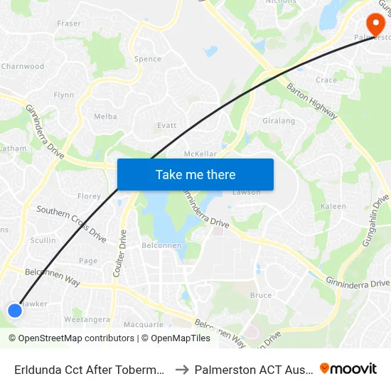 Erldunda Cct After Tobermorey Pl to Palmerston ACT Australia map