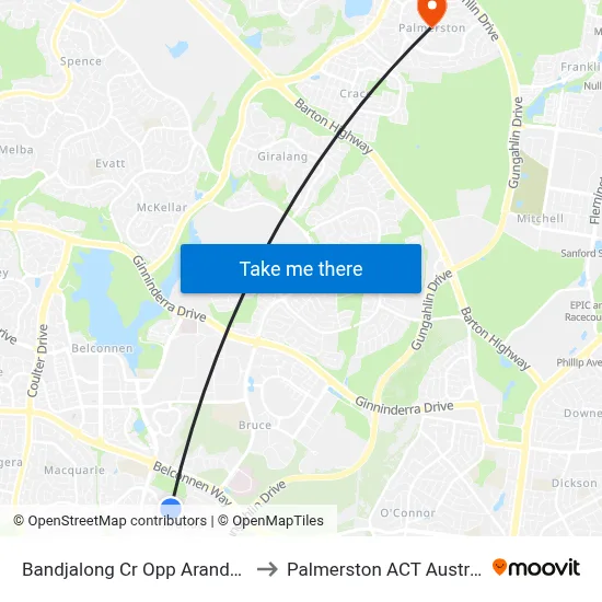 Bandjalong Cr Opp Aranda Ps to Palmerston ACT Australia map