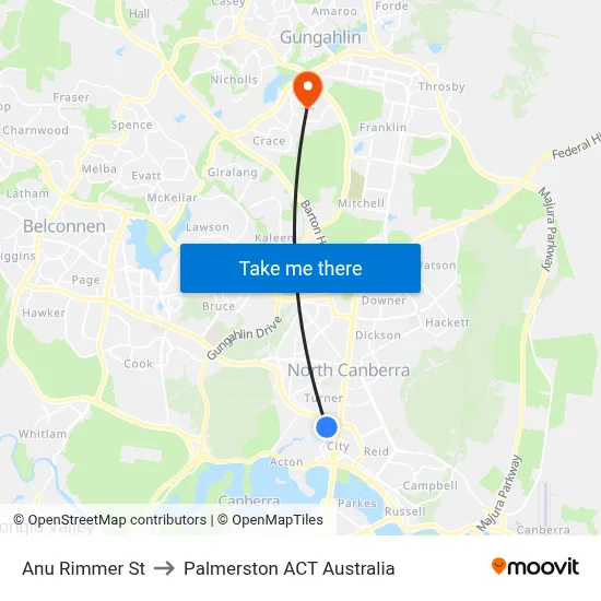 Anu Rimmer St to Palmerston ACT Australia map