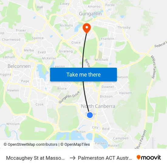 Mccaughey St at Masson St to Palmerston ACT Australia map